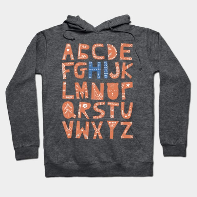 Alphabet says "Hi" (orange and blue) Hoodie by Ofeefee